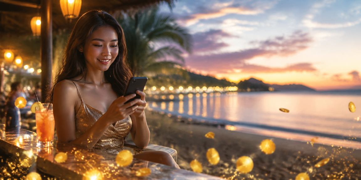 Pengguna Malaysia log masuk ke akaun mpo1221 melalui telefon pintar di Langkawi
