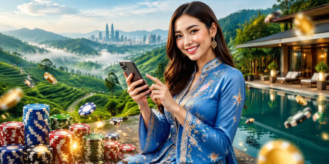Pemain Malaysia menikmati slot game dalam talian dengan pakaian tradisional baju kurung